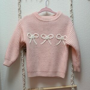 Soft Pink Bow Knit Sweater - Womens